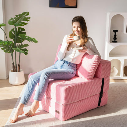 MAXYOYO Folding Sofa Bed, Convertible Sofa Bed with High-Density Support Foam, Portable 4 in 1 Fold Out Chair to Floor Lounger, Versatile Floor Couch for Living Room Bedroom, Pink