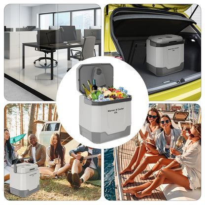 Garvee 35 Quart (33 L) Electric Cooler & Warmer, Portable Car Refrigerator With Automatic Locking Handle, 12V Car Cooler for Vehicle & Trucks, 110V AC Home Power Cord, Plug In Coolers, Grey