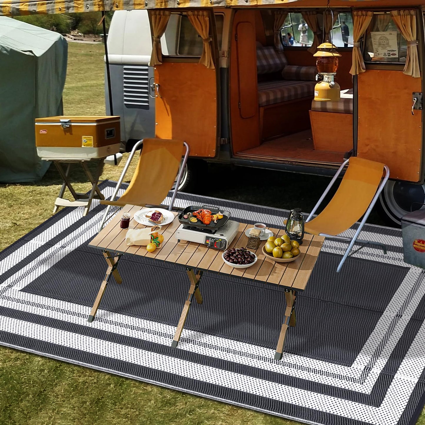 GlowSol Outdoor Rug 9x18 Waterproof Outdoor Plastic Straw Rug, Lightweight Portable Outside Solid Carpets Reversible Plastic Straw Patio Rug for RV Camping Picnic Beach Backyard Deck,Grey