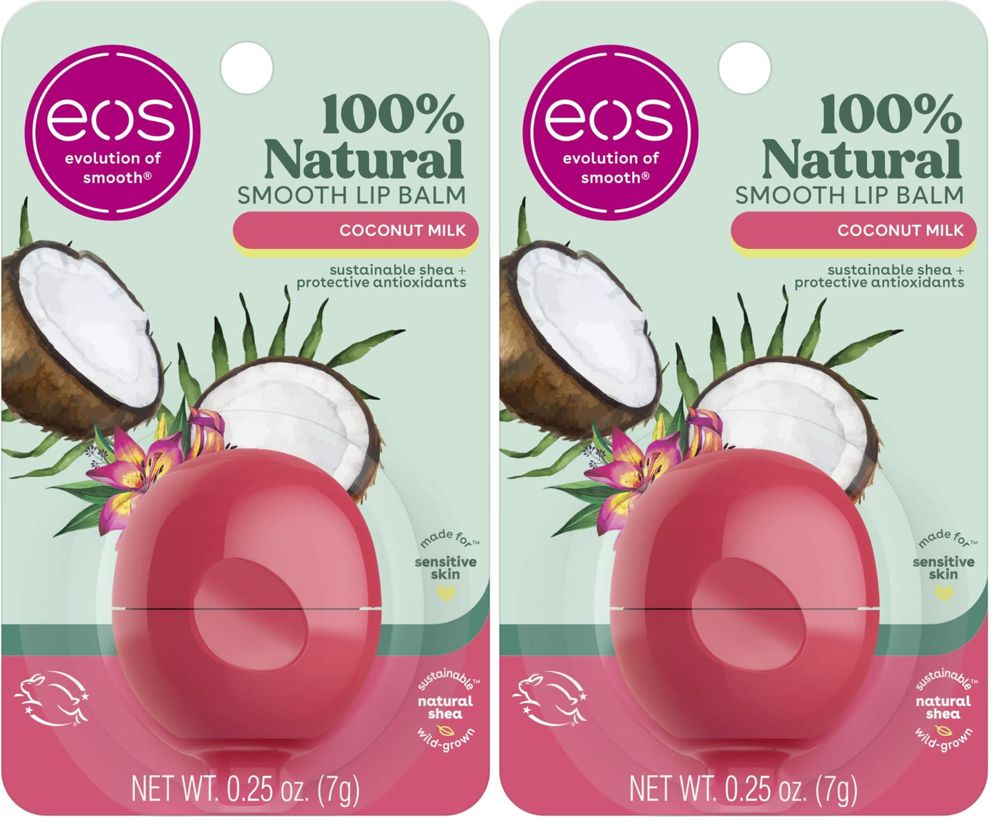 eos 100% Natural & Organic Lip Balm- Strawberry Sorbet, All-Day Moisture, Dermatologist Recommended for Sensitive Skin, Lip Care Products, 0.25 oz