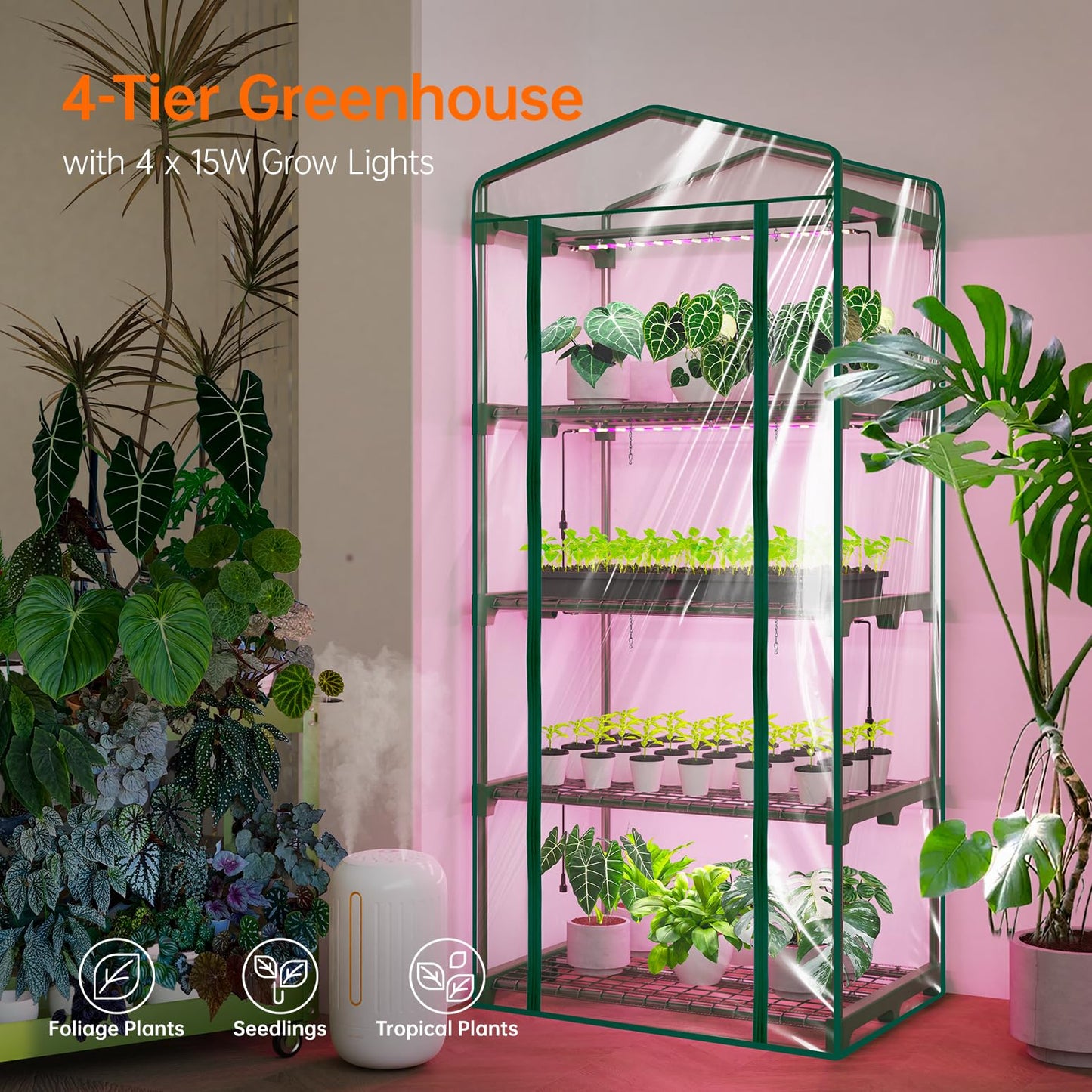 Bstrip Indoor Greenhouse with Grow Lights & Floor Grow Light for Indoor Plants