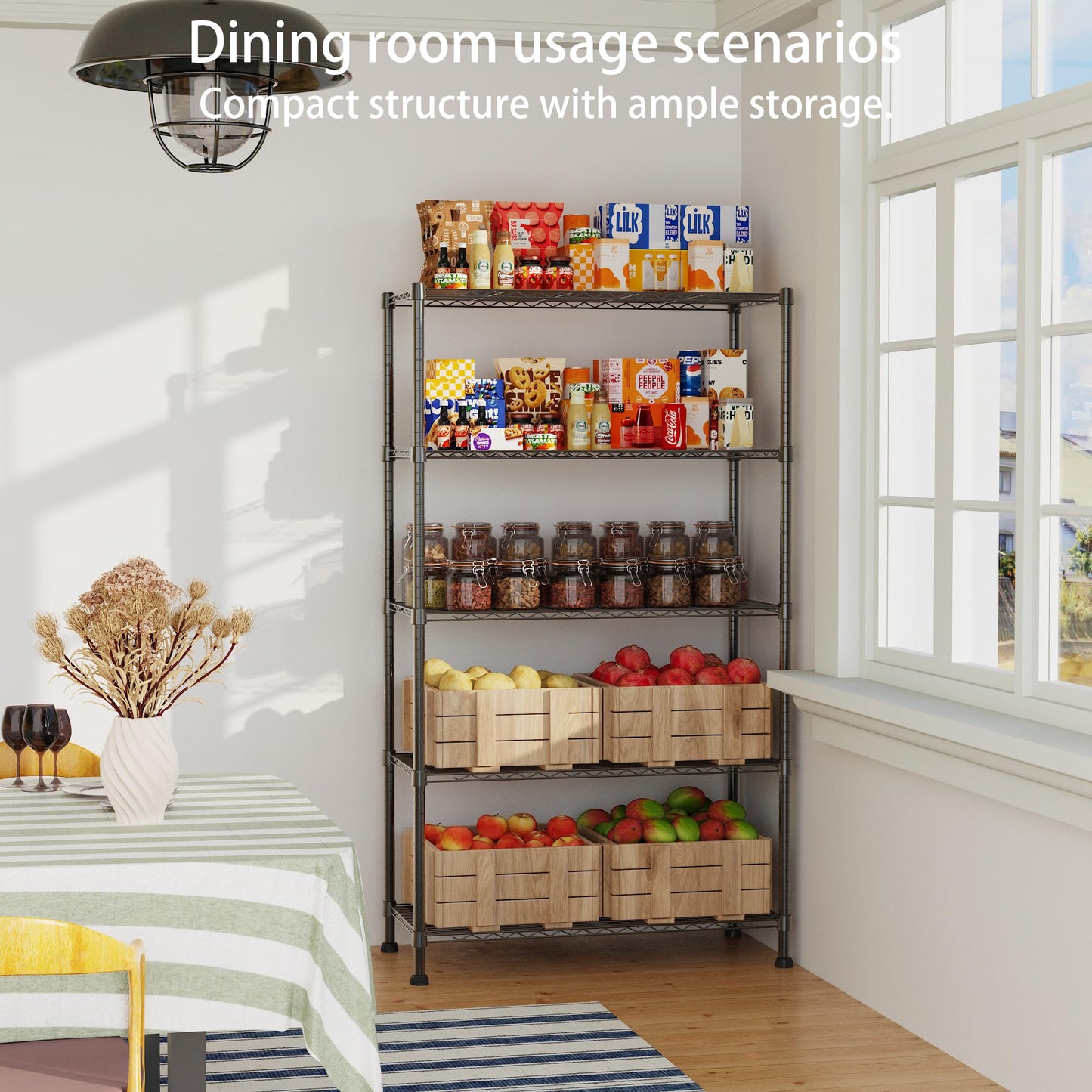 REGILLER 5-Wire Shelving Metal Storage Rack Adjustable Shelves,Standing Storage Shelf Units for Laundry Bathroom Kitchen Pantry Closet(Black,11.8" D x 16.6" W x 53.5" H)