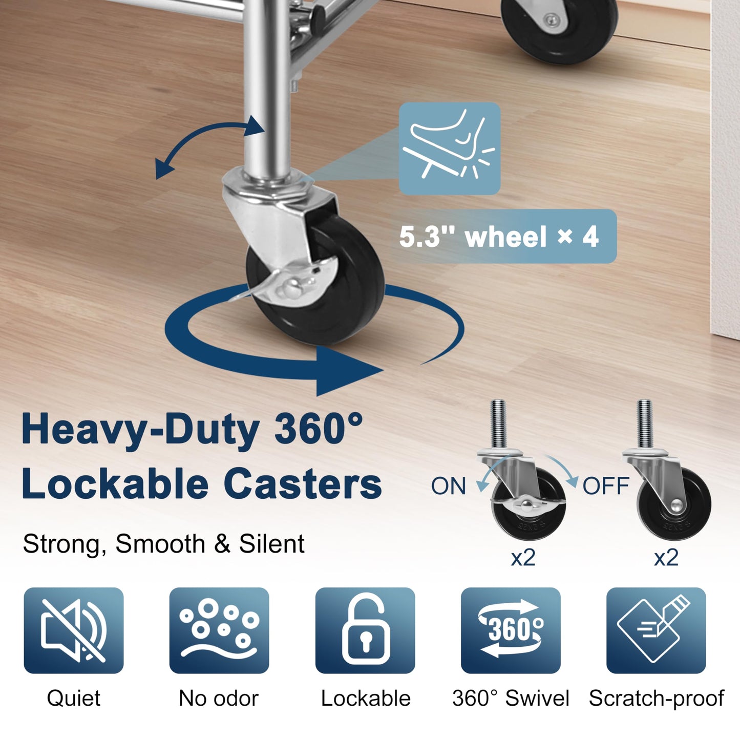 Whitmor Heavy Duty Clothes Rack, Rolling Garment Rack with Lockable Wheels, Adjustable & Extendable Metal Clothing Rack Shelves with Bottom Shelf, Max Load 450LBS for Hanging Clothes, Chrome