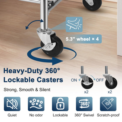 Whitmor Heavy Duty Clothes Rack, Rolling Garment Rack with Lockable Wheels, Adjustable & Extendable Metal Clothing Rack Shelves with Bottom Shelf, Max Load 450LBS for Hanging Clothes, Chrome
