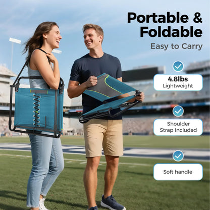 ALPHA CAMP Stadium Seats for Bleachers with Armrests - Thick Padded Bleacher Chairs with Back Support, Extra Wide Stadium Chair for Sports Events, Portable with Shoulder Straps & Pockets, Blue&Grey