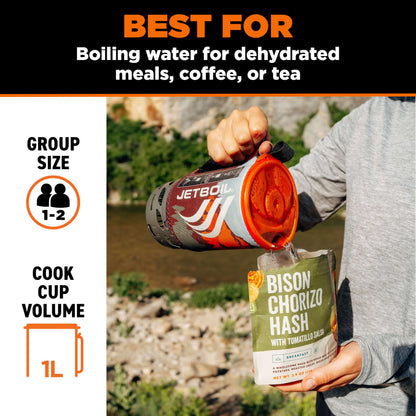 Jetboil Flash 1.0L Portable Fast Boil Stove for Camping and Backpacking with 1-Step Auto Ignition, Propane/Isobutane Burner with Cooking Cup, Mountainscape