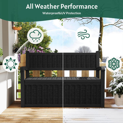 Skepphlay 70 Gallon Storage Bench Outdoor, Deck Box Bench with Armrest, Lockable Outside Benches with Storage, Deck Boxes Waterproof for Pool Patio Garden (Black)
