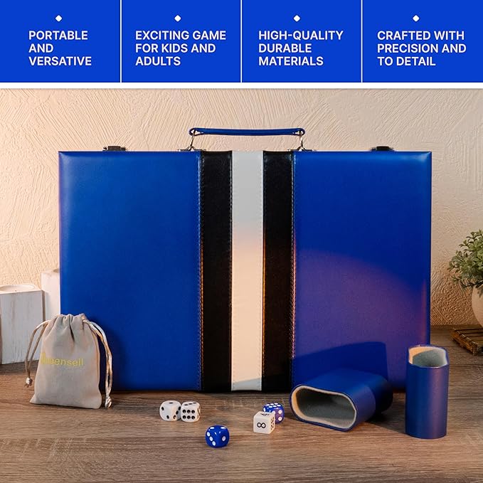 Backgammon Sets for Adults – 15-Inch PU Leather Board Game – Classic 2-Player Travel Backgammon Set with 32 Playing Pieces Dice and Cups