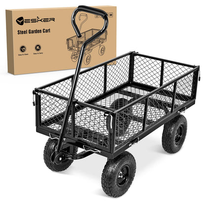 Yesker Steel Garden Carts - 800lbs Dump Wagon with All Terrain Inflatable Wheels for Yard Lawn Farms Gardening - Heavy Duty Utility Outdoor Hauling Wheelbarrow