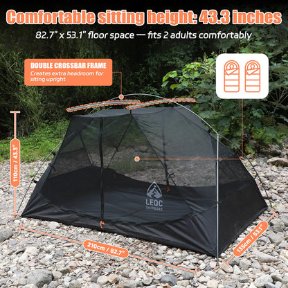LEQC 2 Person Lightweight Backpacking Tent – 5000mm Waterproof Silicone Nylon, 7001 Aluminum Poles, YKK Zippers, Compact 3-Season Hiking & Camping Tent with Front Vestibule