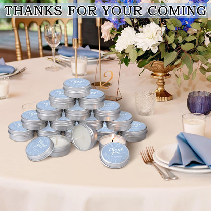 MTLEE 50 Pcs Blue Floral Wedding Thank You Candles Gifts for Guests, Bridal Shower Baby Shower Favors, 1 oz Mini Lavender Scented Soy Wax Candles Tin Bulk for Birthday Aromatherapy Party Favors