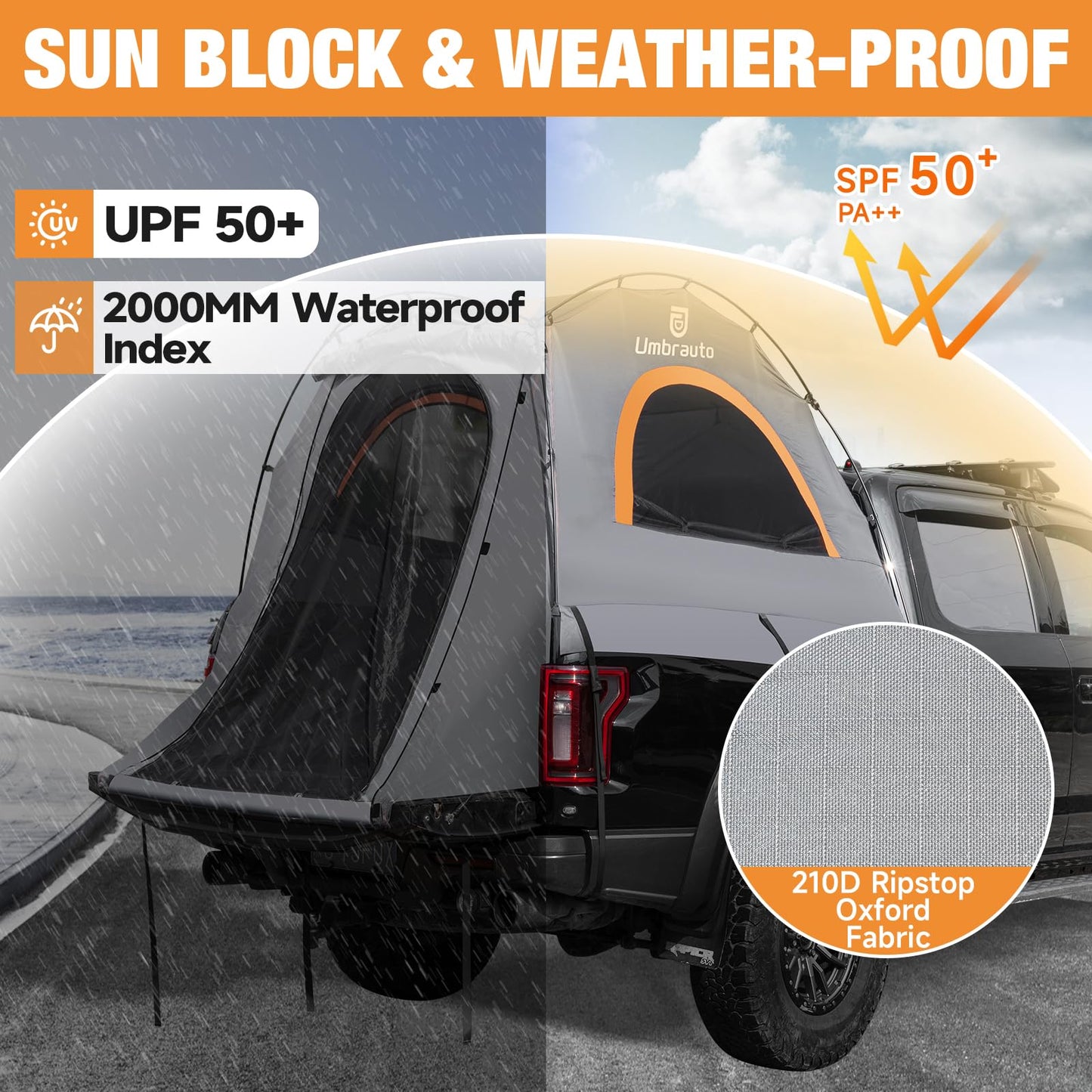 Truck Bed Tent 5.5' ~ 5.8', Upgrade Quick Setup Truck Tent for Camping, 3000mm Waterproof Pickup Truck Tent for 2 Person, Ford, GMC, Toyota, Chevy, Dodge, Nissan
