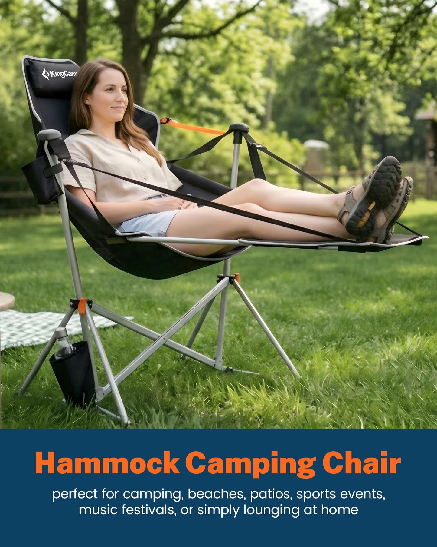 KingCamp 2 Pack Hammock Chairs with Footrest, Heavy Duty Swinging Rocking Camping Chairs for Adults 400lbs, Folding Portable Oversized Rocker with Cup Holder & Pillow for Outdoor Beach Lawn RV Sports