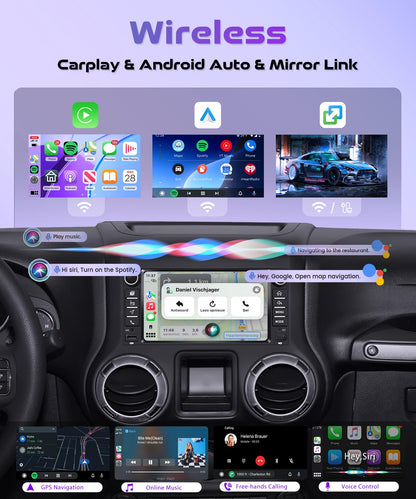 4Core 4G+128G Android 15 Car Stereo Radio for Jeep Wrangler JK 2007-2018/jeep Grand Cherokee/Commander/Compass, for Dodge Ram/Challenger(2009-2011) Wireless Carplay Android Auto GPS WiFi