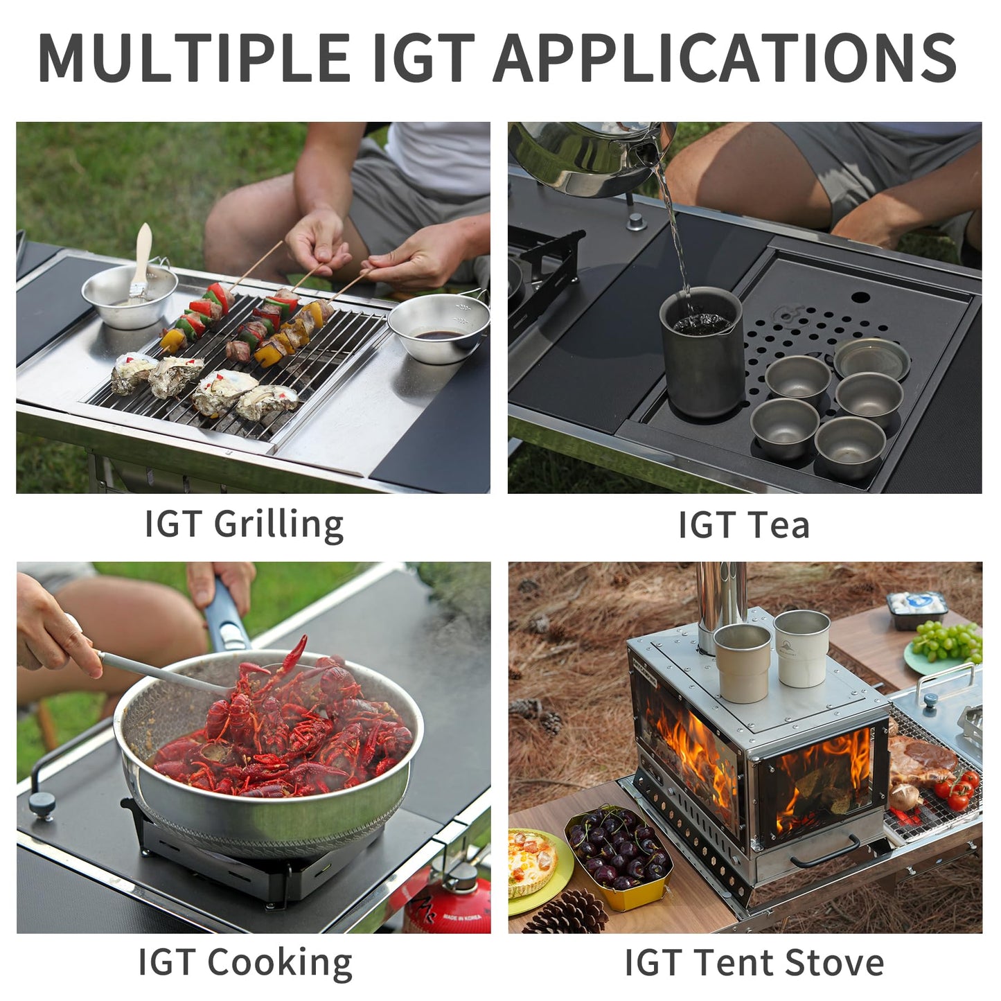 CAMPJOURNEY Folding Table IGT Camping Table, Portable Outdoor IGT Cook System, Stainless Steel Camp Table with Carry Bag for Car Camping Picnic RV Trip Patio Backyard BBQ