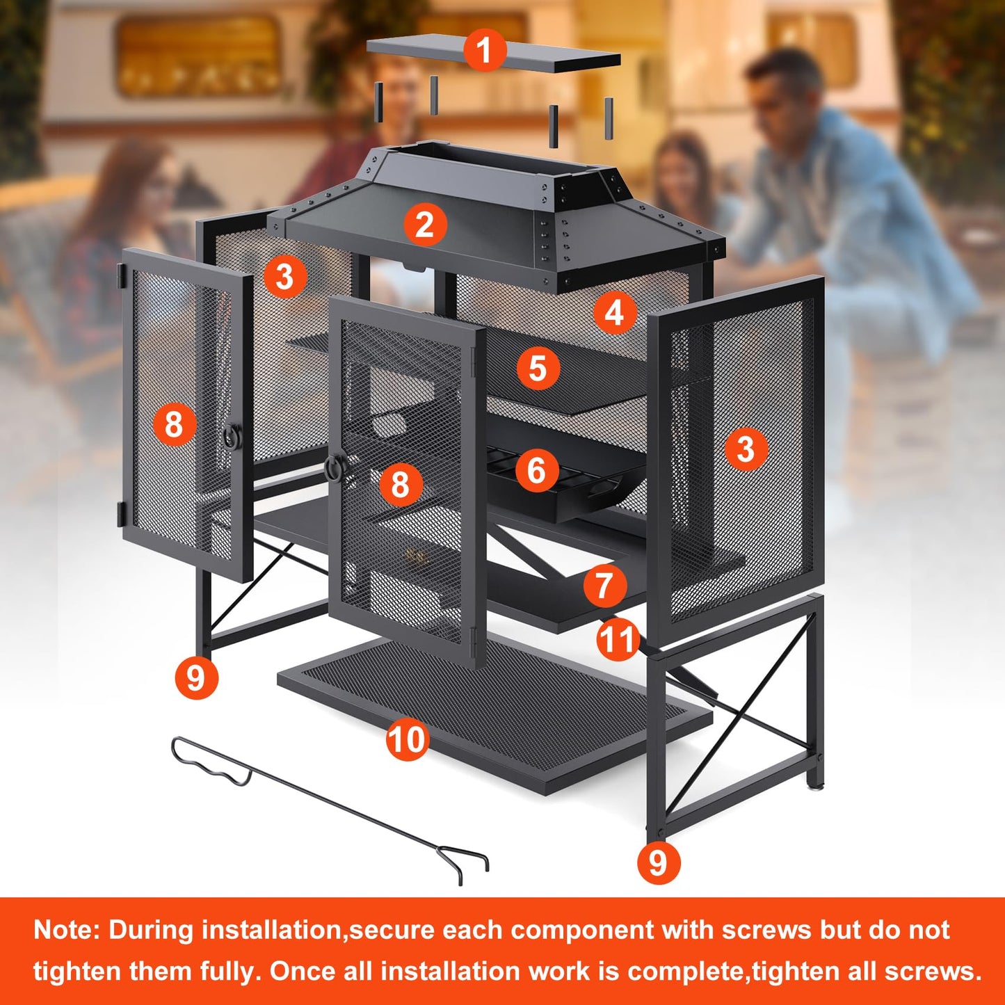 VELUVIA Metal Outdoor Fireplace for Patio - 39" H Square Chiminea Fire Pits Outside Wood Burning with Grill, Mesh Spark Screen & Fire Poker, for Garden, Backyard, Party, Camping, Picnic, BBQ, Bonfire
