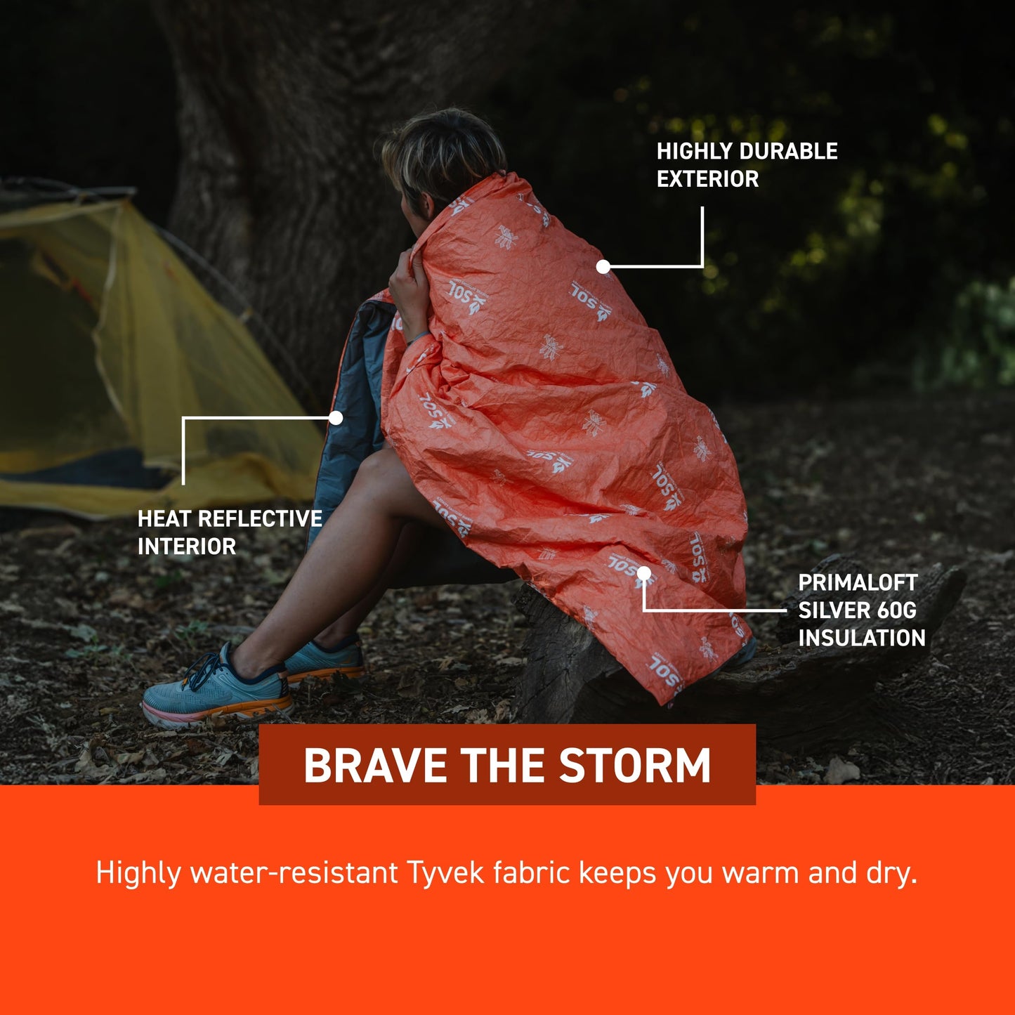 S.O.L. Survive Outdoors Longer SOL Escape Insulated Blanket - Primaloft Adventure Blanket - Durable & Water-Resistant - Reflects Up to 70% Body Heat - Outdoor Survival Gear - Camping Essentials