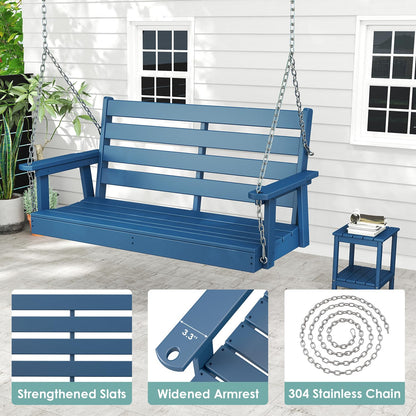 IVY&LANE Outdoor Porch Swing | HDPE Plastic | 2-Person | Hanging Bench Swings | Weatherproof | 4 Stainless Steel Chains | Blue | for Outside Patio Garden Backyard Tree