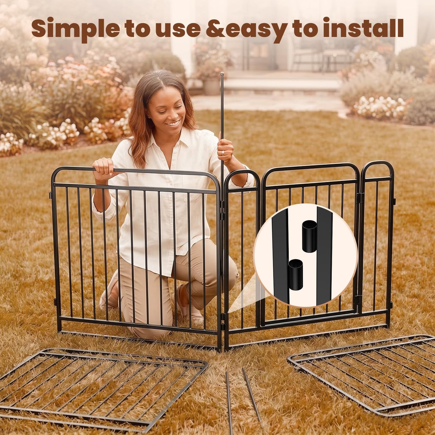 Fldofaves 8-Panel Dog Playpen Outdoor, 32" Height Metal Outdoor Dog Fence with gate for Large Medium Dogs, Secure Enclosure with Ground Stakes for Yard Lawn Camping