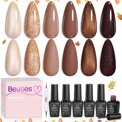Beetles Halloween Gel Nail Polish Set – Wicked Mystic 8 Colors Gel Polish Kit, Gold Silver Black Green Blue Cat Eye Purple Red Glitter with Nail Art Accessories UV LED Soak Off Manicure Gift for Women