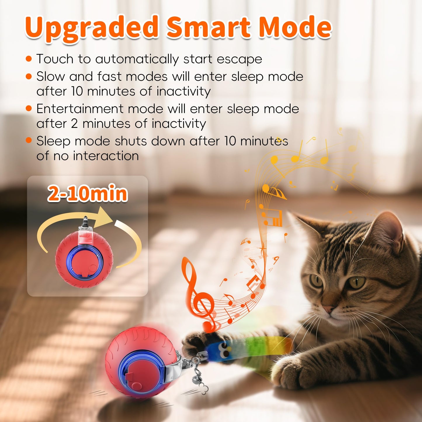 UPSKY Interactive Cat Toy Ball for Indoor Cats, Automatic Moving Electric Rolling Cat Ball Toy, 3-Speed Modes Smart Kitten Toys with Sounds, USB Rechargeable Cat Toy for Indoor Bored Cats