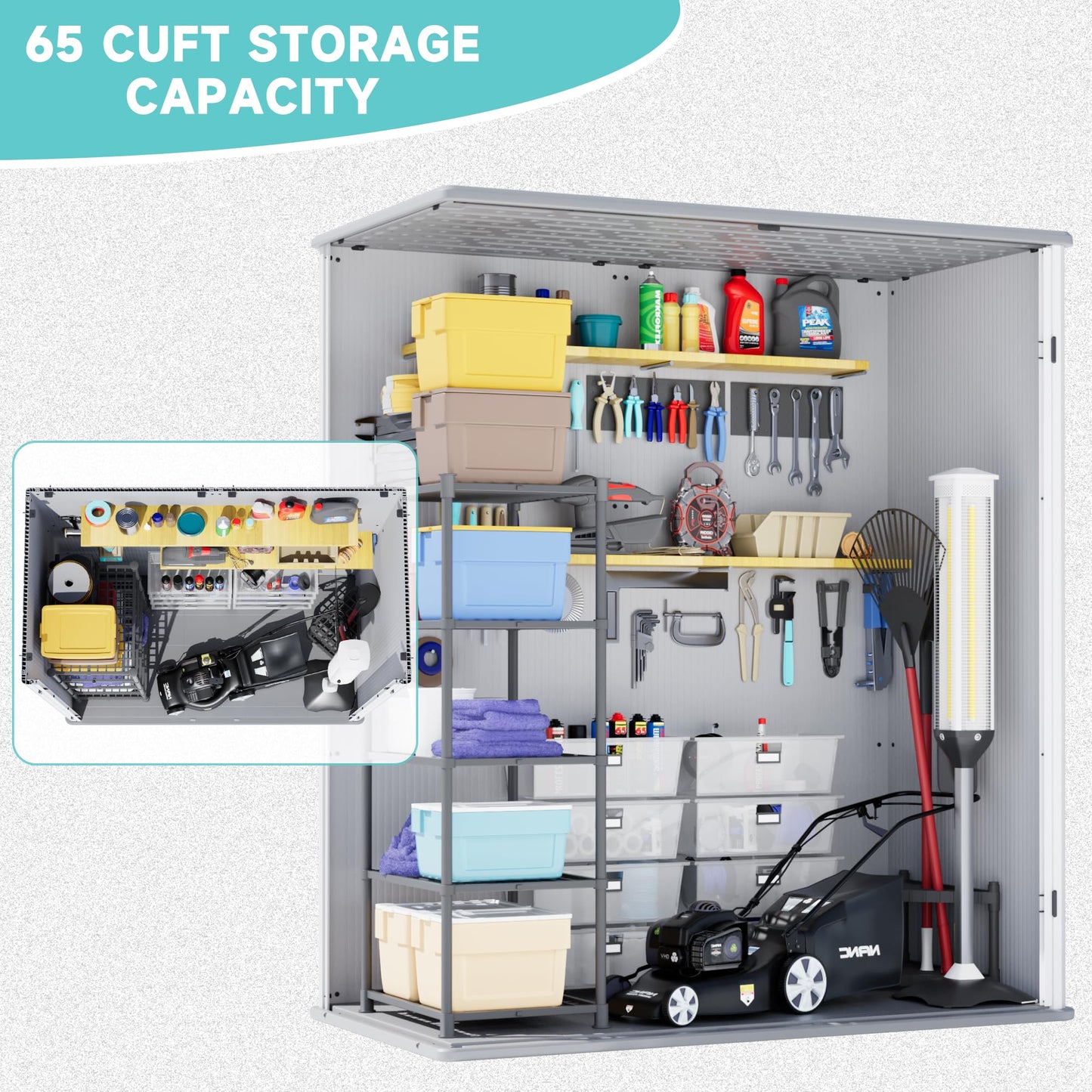 Greesum 5X3FT Plastic Storage Shed with Floor, Resin Outdoor Storaged Shed with Lockable Door, Easy Assembly All-Weather Tool Sheds for Garden, Patio, Yard, Light Gray (4.7×2.5FT)