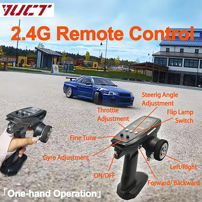 YUCT LD1899 Drift RC Car 2.4GHz RWD Drifting with Gyro 1/18 Full Proportional Control Alloy Shell(Blue with Metal Drift Tires)