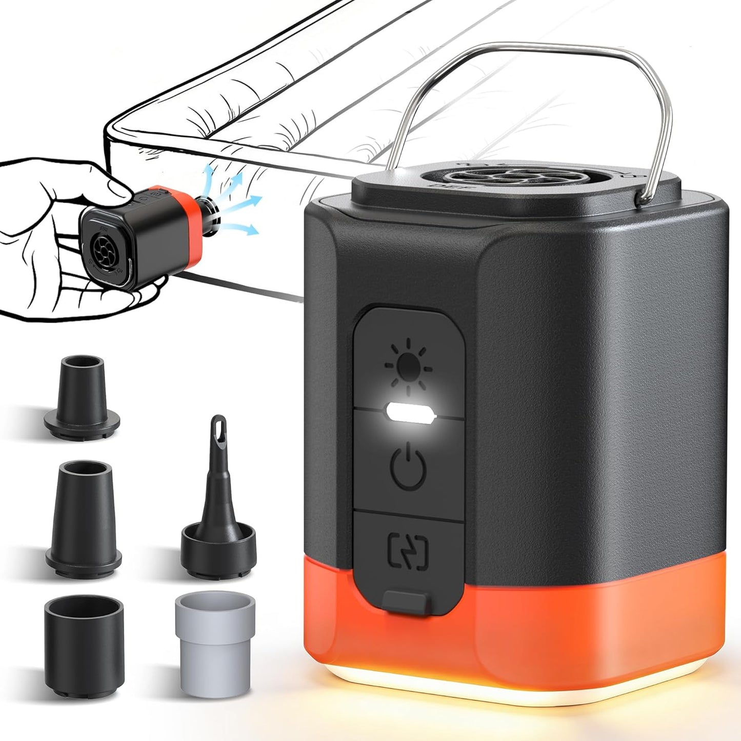 Skiennix Portable Electric Air Pump - 2600mAh Fast Inflator with 5 Nozzles & 3 Lighting Options | Ideal for Air Mattresses, Pool Floats, & Vacuum Bags