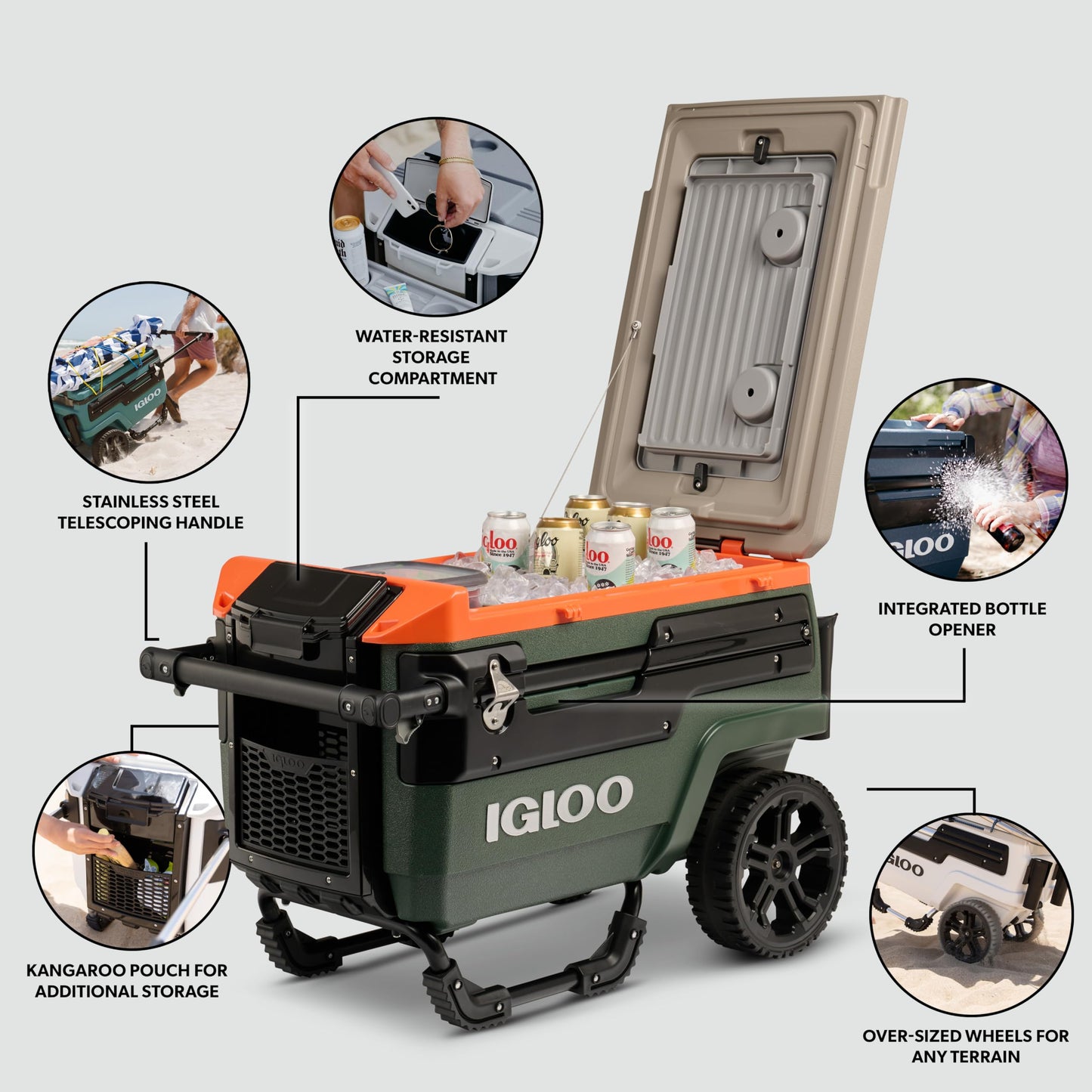 Igloo Trailmate Journey 70Qt Wheeled Cooler, Insulated Hard Shell Ice Chest, Sportsman