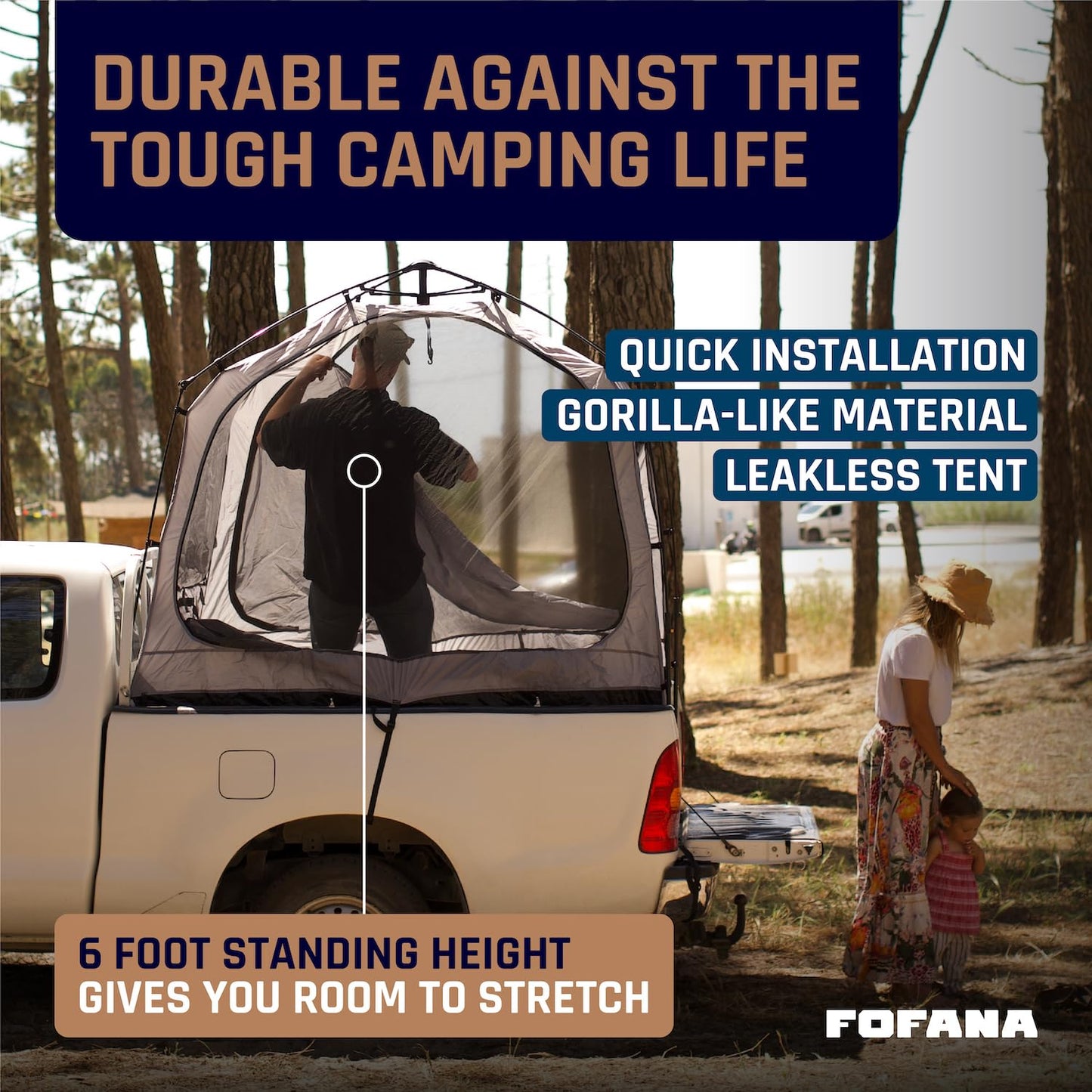 Fofana Pop-Up Truck Bed Tent - Mid-Size, 2-Person, Gray - Quick Setup Pop-Up Tent for Camping - Waterproof Sewn-in Floor & Camping Gear Organization - Mesh Windows & Ventilation for Truck Bed Dome