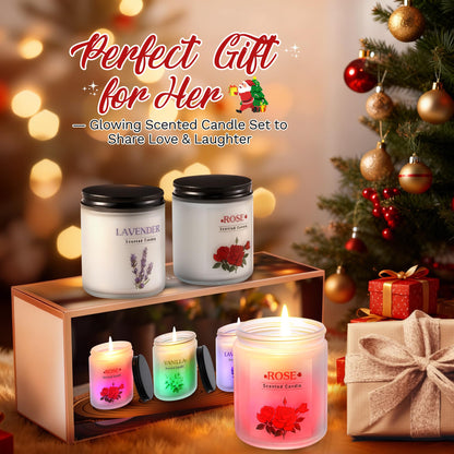 ElectricWise 3 Pack Glowing Scented Candles with Sensor Light, 21 Oz Aromatherapy Gifts for Women, Rose Vanilla Lavender Long Lasting Fragrance, Natural Soy Candle for Home Scented