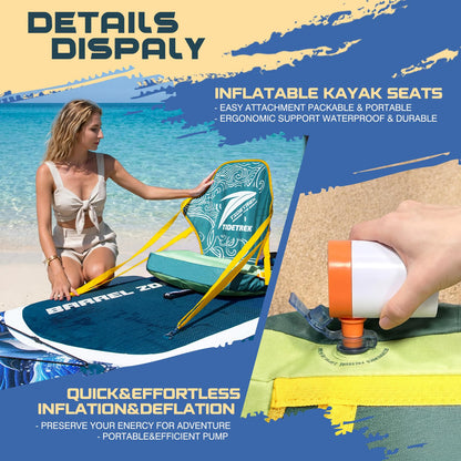 TIDETREK 11'/11'6" x 33"/34" x 6" Inflatable SUP Paddle Board – Extra-Wide, Stable Stand Up Paddle Board with Premium Full Accessory Set for Adults & Youth (Ocean Spirit/Kayak Seat, 11'x33 x6)