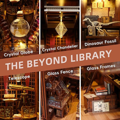 DIY Book Nook Kit DIY Miniature Dollhouse Booknook Kit 3D Wooden Puzzle Bookend Bookshelf Insert Decor with LED Light for Teens and Adults (Beyond Library)