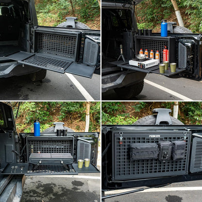 MAIKER Lockable Tailgate Table Compatible with Ford Bronco 2021–2025 4 Doors – Foldable MOLLE Storage Box, Camping Desk & Rear Cargo Shelf (Not for Bronco Sport)