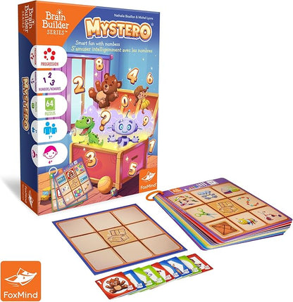 FoxMind Games Mystero – Multi-Level BrainTeaser Puzzles for Kids Ages 4+ STEM Game Develops Math Logic &amp Reasoning Skills 64 Progressive Challenges (Brain Builder Series)
