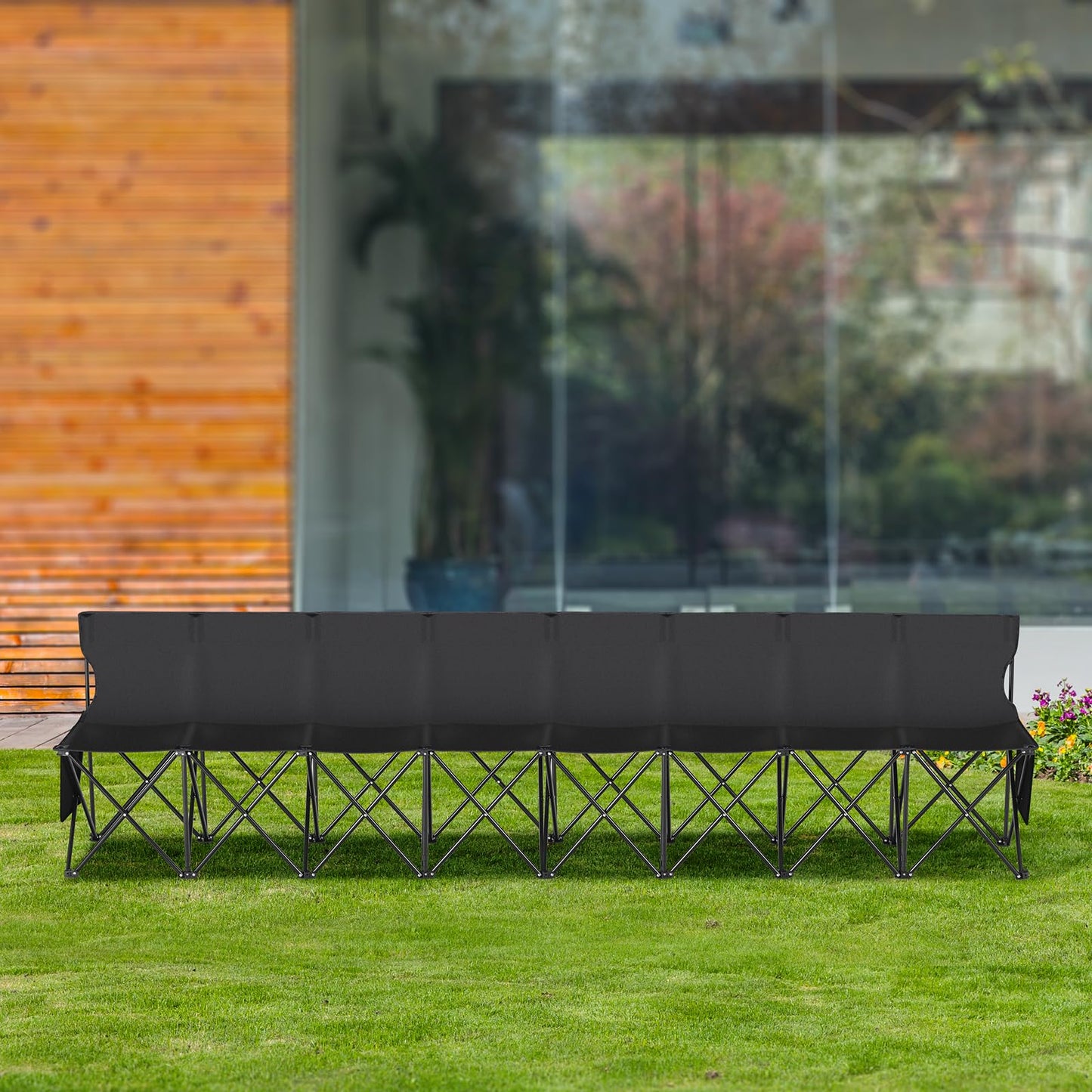 VEVOR Portable Folding Bench, 8 Seats Foldable Sideline Bench, Outdoor Camping Bench Chair with Carry Bag & Backrest, Team Sport Sideline Bench for Football Fishing, No Assembly Instant Seating, Black