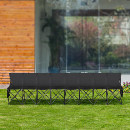 VEVOR Portable Folding Bench, 8 Seats Foldable Sideline Bench, Outdoor Camping Bench Chair with Carry Bag & Backrest, Team Sport Sideline Bench for Football Fishing, No Assembly Instant Seating, Black