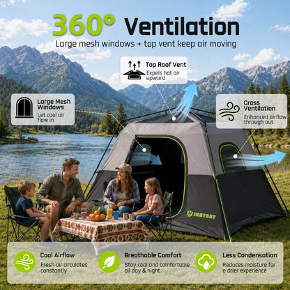 HINSTANT Camping Tent, 6 Person Blackout Instant Tents for Camping with Top Rainfly, 60s Easy Setup, Waterproof & Light-Blocking Cabin Tent for Family with Expandable Carry Bag, Upgraded Ventilation