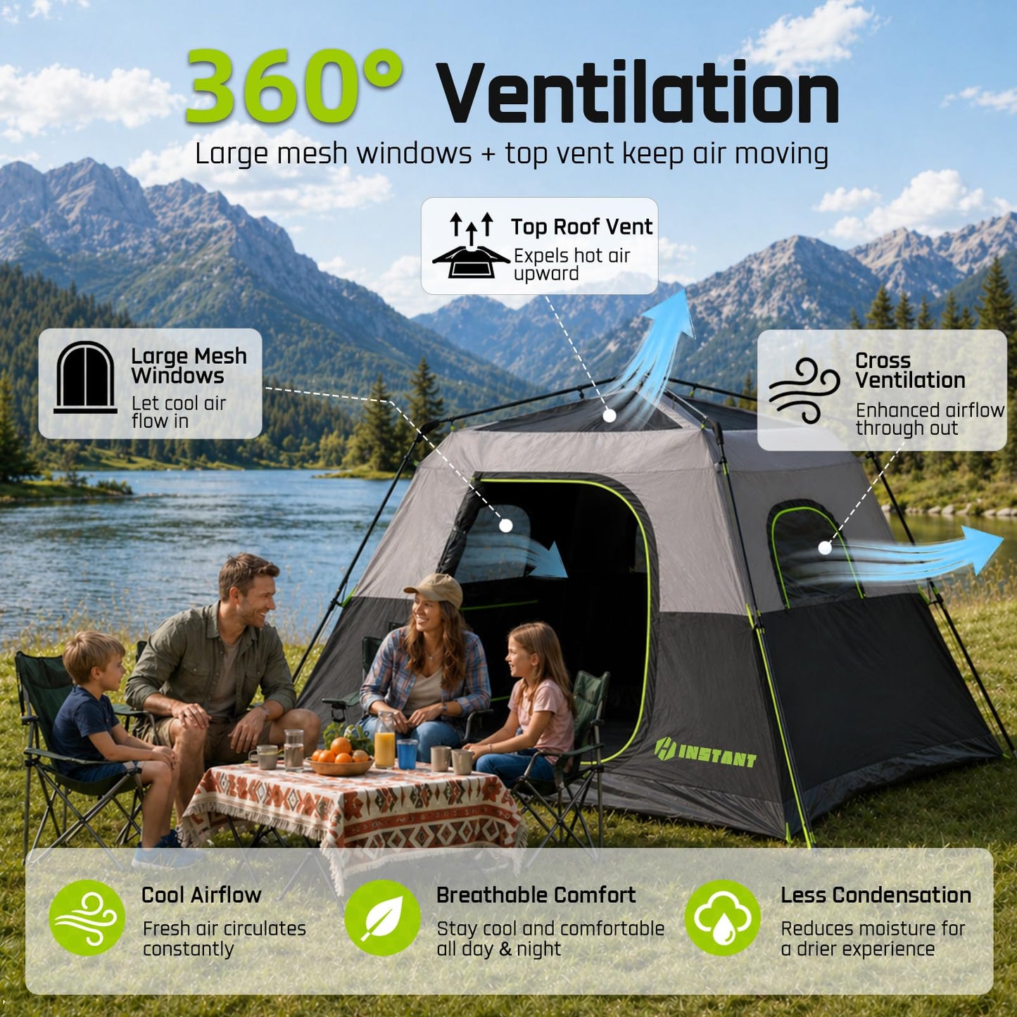 HINSTANT Camping Tent, 6 Person Blackout Instant Tents for Camping with Top Rainfly, 60s Easy Setup, Waterproof & Light-Blocking Cabin Tent for Family with Expandable Carry Bag, Upgraded Ventilation