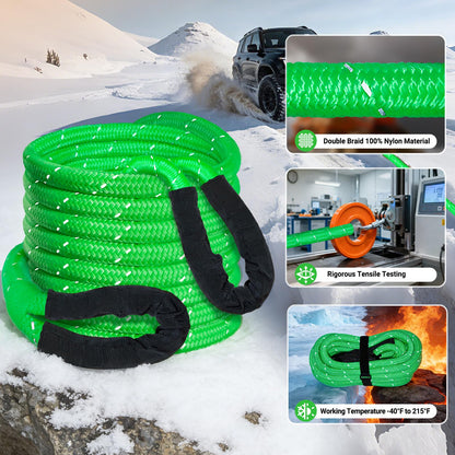 DAJOUJS Kinetic Recovery Tow Rope 7/8" x 30ft Tow Strap 48500lbs Snatch Strap with 2Pcs Soft Shackles 56000lbs Break Strength Heavy Duty Kinetic Towing Rope for Truck ATV UTV Offroad Recovery Rope Kit