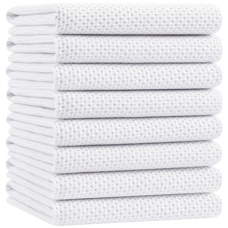 Homaxy 100% Cotton Oversized Waffle Weave Kitchen Dish Towels, Ultra Soft Absorbent Quick Drying Cleaning Towel, 20x28 Inches, 8-Pack, White