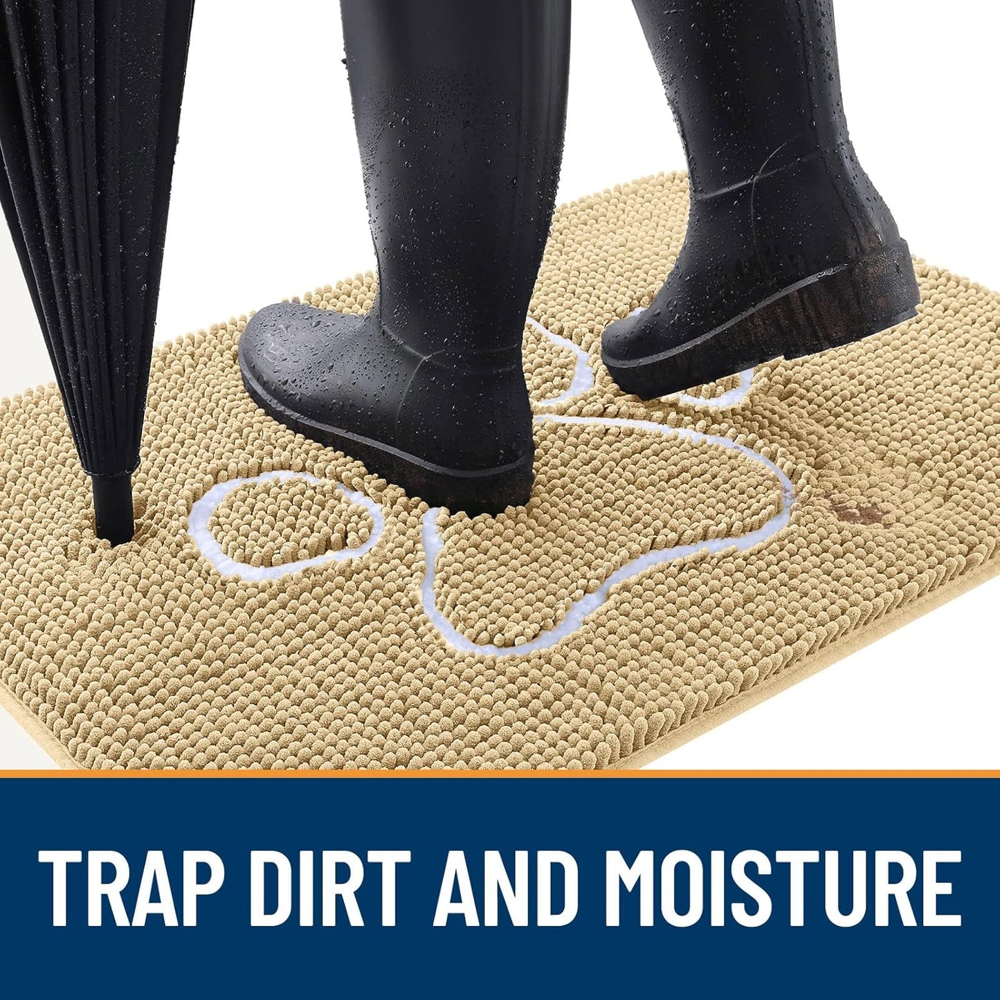 OLANLY Dog Door Mat - Absorbent Non-Slip Mud Mat for Muddy Paws | 59x24 Paw Print Design, Quick Dry Beige