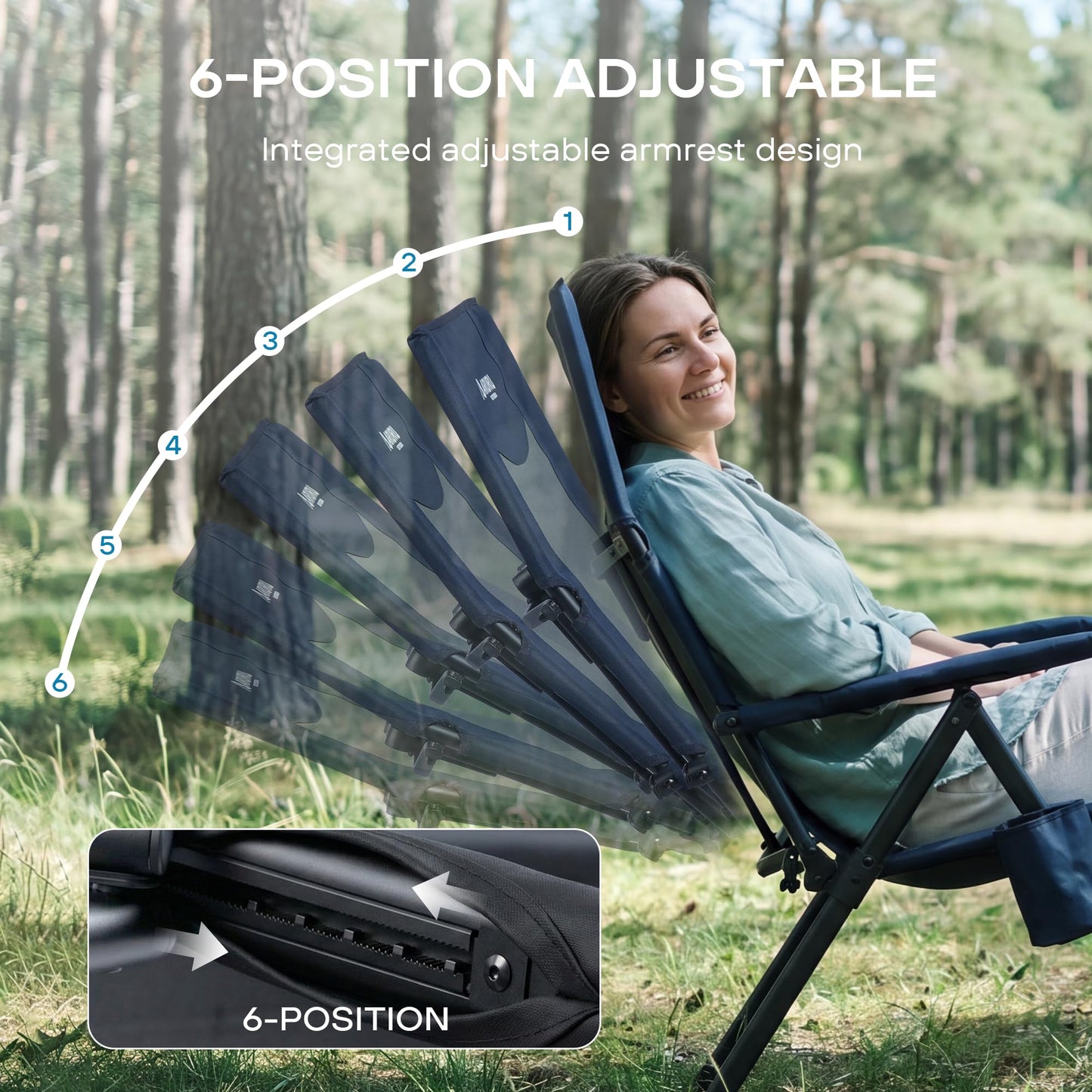 ARURU Reclining Camping Chair for Adults Heavy Duty, Folding Recliner Lawn Chairs with 6-Positions Adjustable High Back, Portable Patio Lounge Chairs for Outdoor Poolside Sports Beach