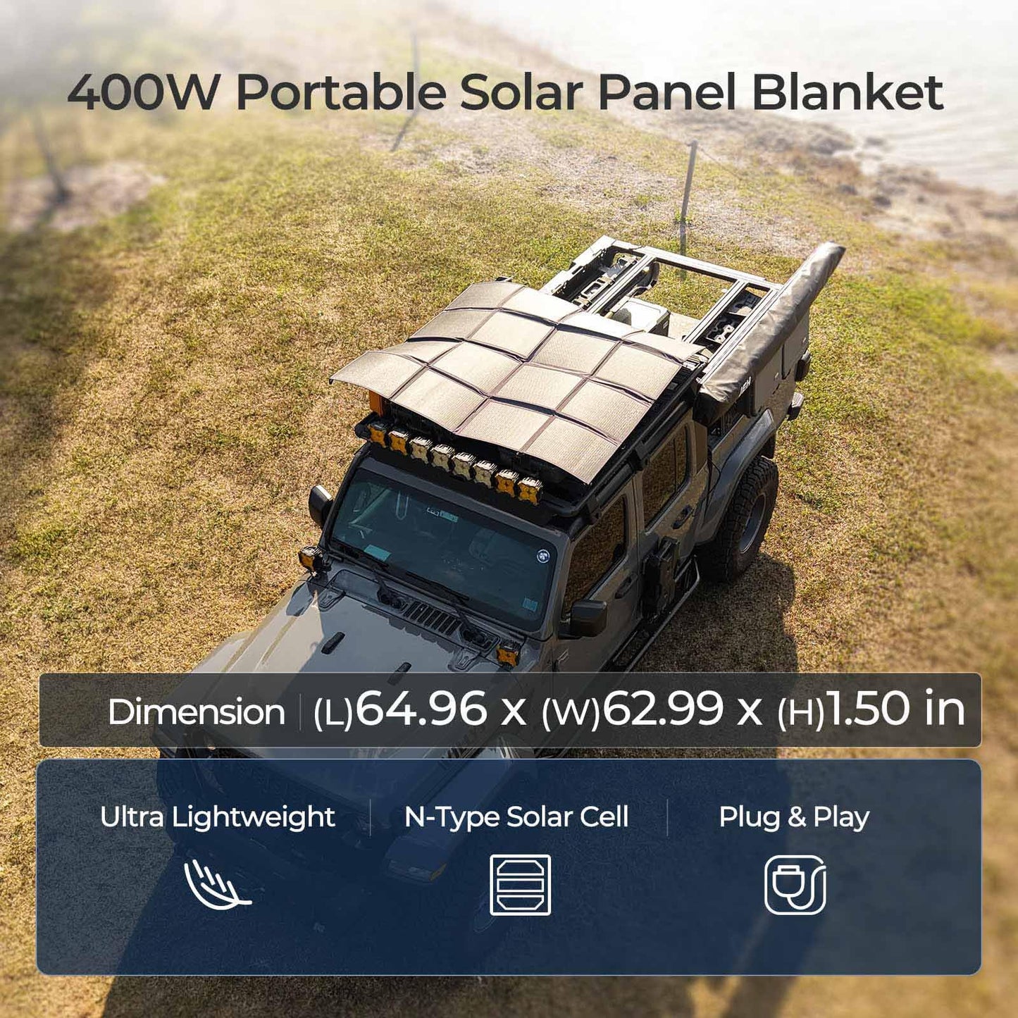 RENOGY REGO 400W Portable Solar Panel, Renogy Solar Blanket N-Type Foldable Solar Panel, 25% High Efficiency, Lightweight Solar Panel Charger for Camping, RV, Marine, SUV, Off Grid Applications