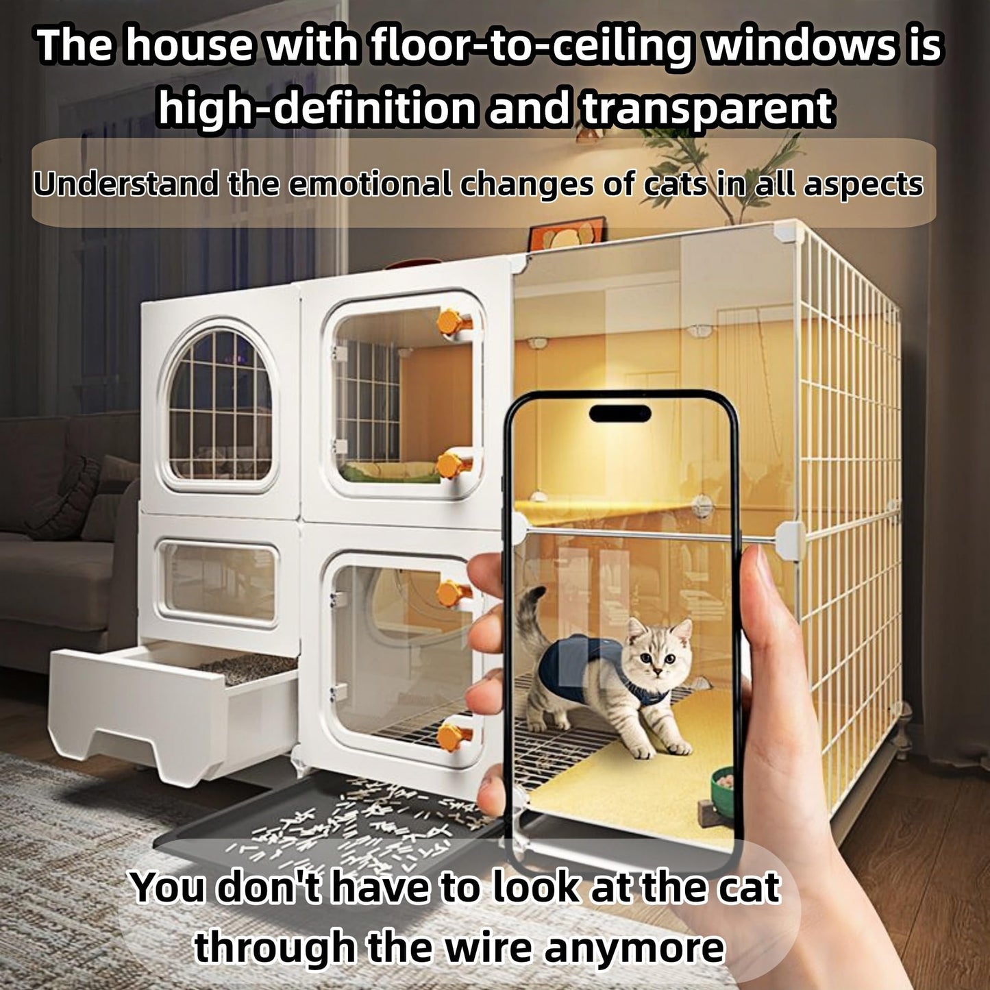 cat cage Indoor with Litter Box, Complimentary Bed, Bowl,Cleaning Three piece Set,cat Enclosure, Kennel,Pet Cage, Cat House with Wheels(28″(L) x18.1″(W) x32.3″(H)