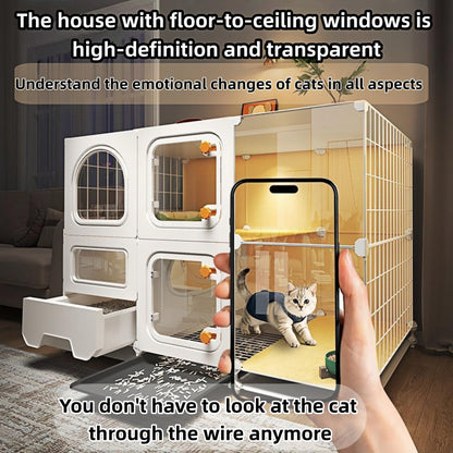 cat cage Indoor with Litter Box, Complimentary Bed, Bowl,Cleaning Three piece Set,cat Enclosure, Kennel,Pet Cage, Cat House with Wheels(28″(L) x18.1″(W) x32.3″(H)