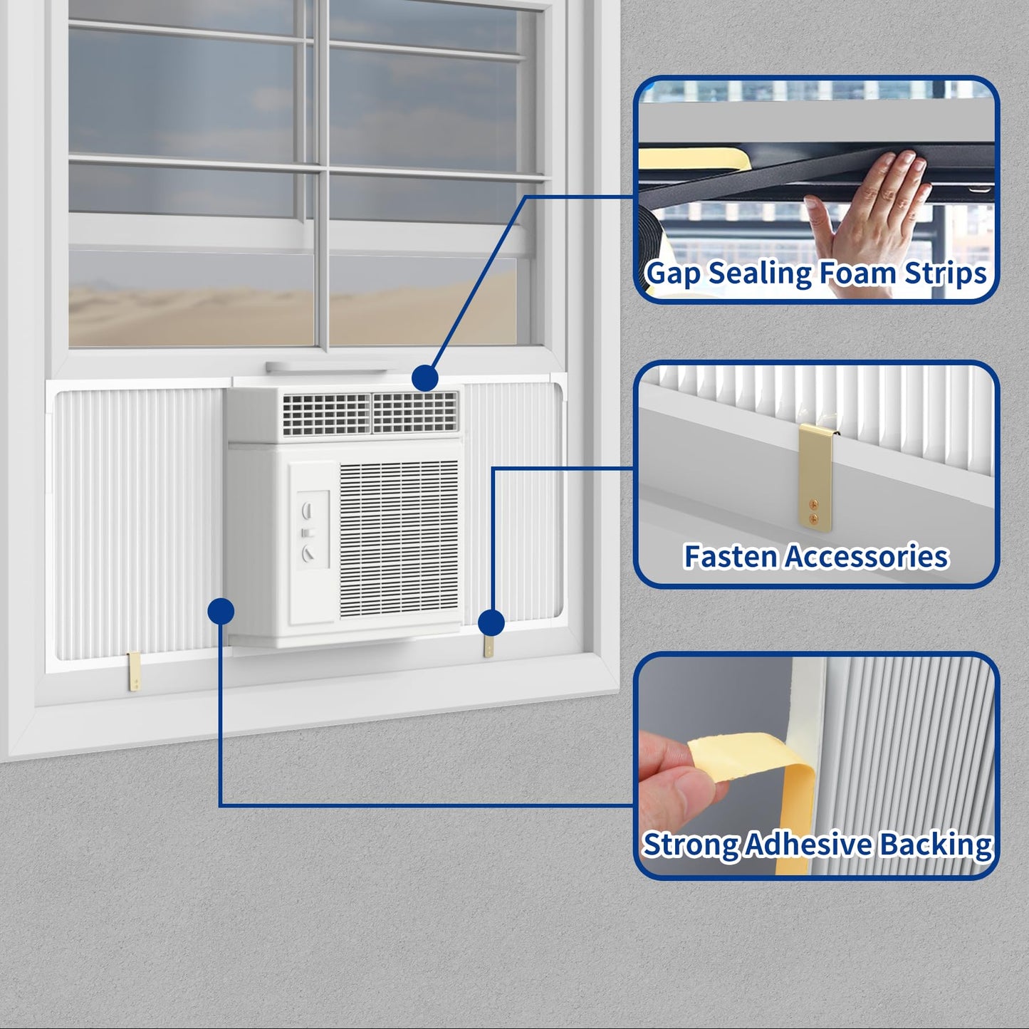 Wintcomfort Window Air Conditioner Side Panel with Adjustable Frame, Adjuatable Window AC Accordion Filler Kit for Window AC Units 14000~22000 Btu, Window AC Insulation Side Panels with Frame