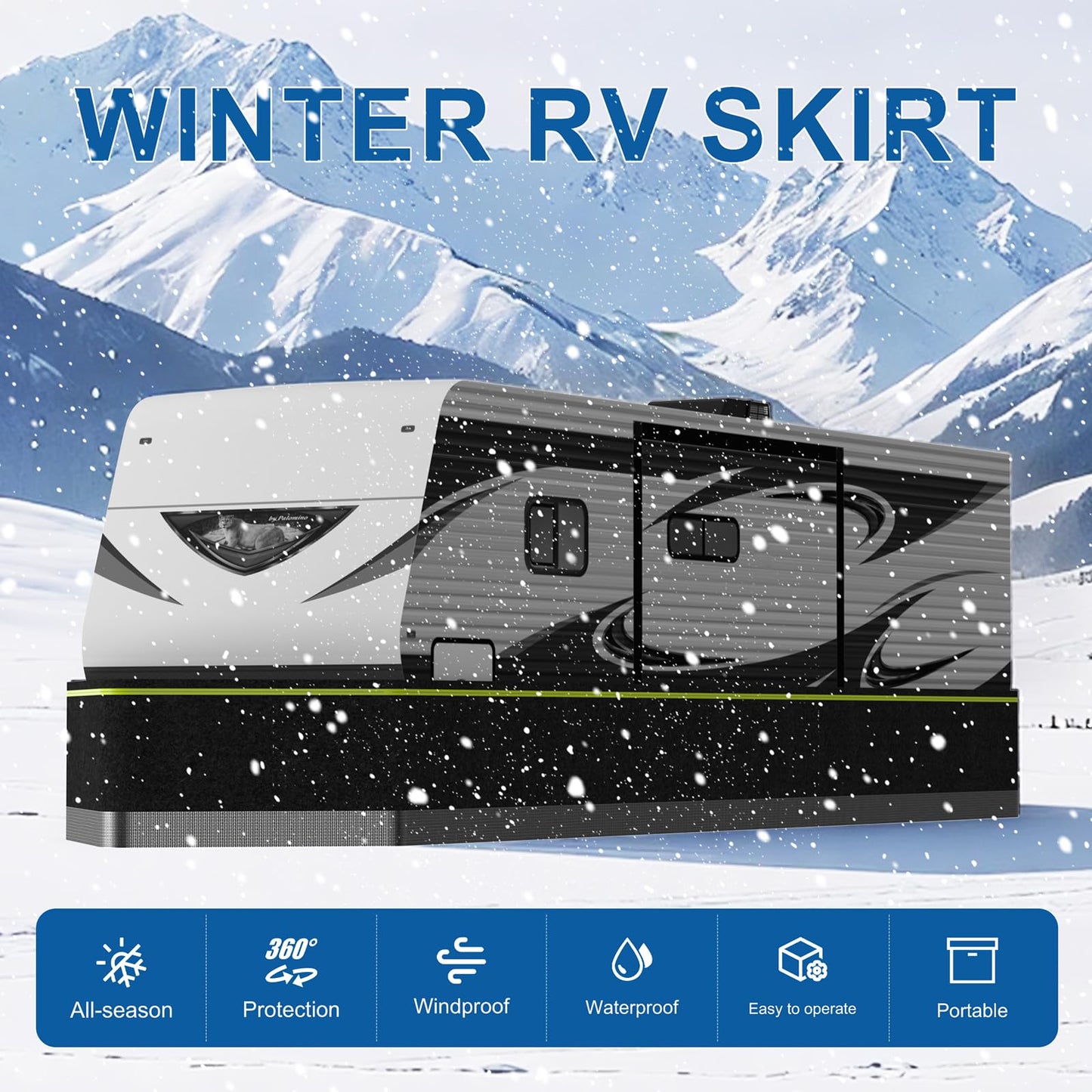 RV Skirting for Winter - Heavy Duty Insulated Camper Skirt for Travel Trailer, 5th Wheel, Motorhome & Class A/B/C, Windproof Bottom Cover with Lock Cable, Black (59ft x 2.6ft)
