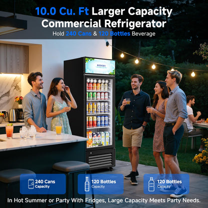 BODEGACOOLER Commercial Merchandiser Refrigerator,10 Cu.Ft Commercial Beverage Cooler with Single Glass Door,Upright Door Display Refrigerator Drink Commercial Bar Cooler with 4 Adjustable Shelves