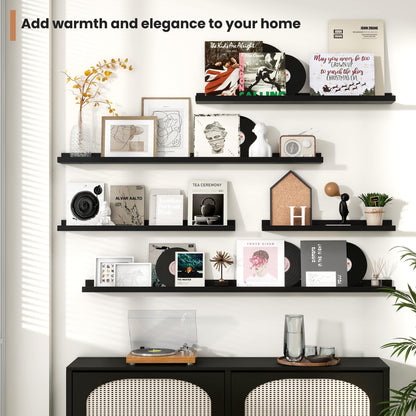 Fun Memories Picture Ledge Shelves Set of 2, 36 Inch Rustic Wall Mounted Floating Shelves with Lip for Home Storage and Décor in Bathroom, Kitchen, Nursery, Bedroom, Living Room, Black